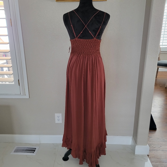 FP Free People One Adella Mocha Brown Maxi Slip Tiered Hem Dress L M - Picture 9 of 12